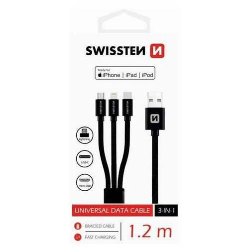 SWISSTEN Univerzální kabel USB 3v1, 1,2 m černá