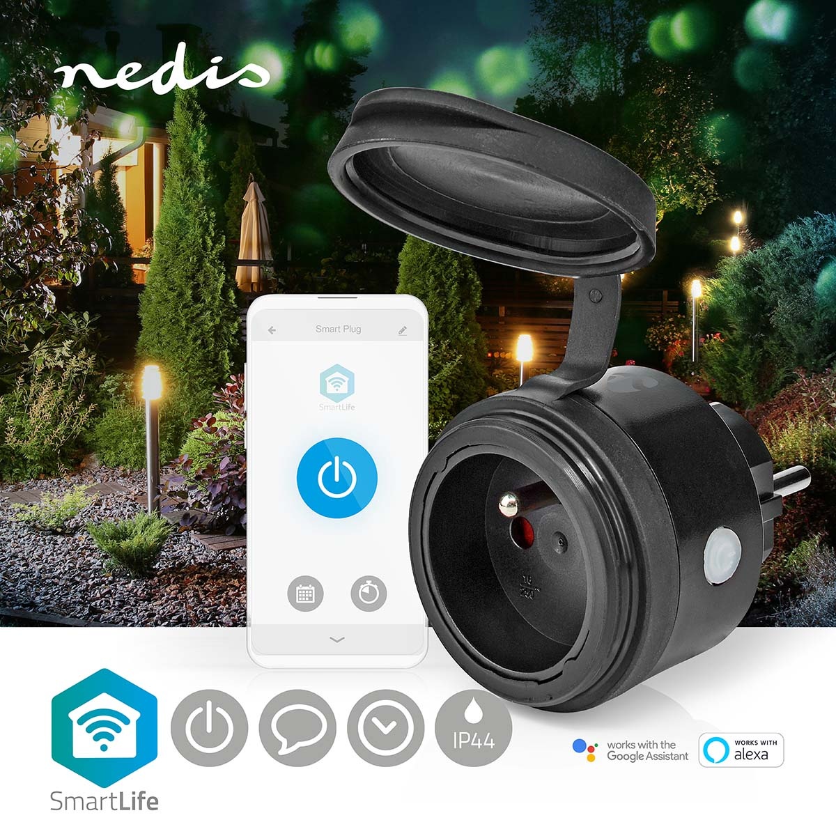 Nedis WIFIPO110EBK SmartLife IP44 chytrá zásuvka