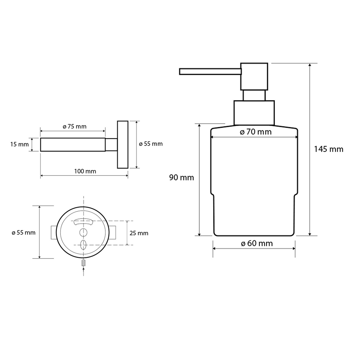 SAPHO XB101 X-Round black dávkovač mýdla, mléčné sklo/černá, 200 ml