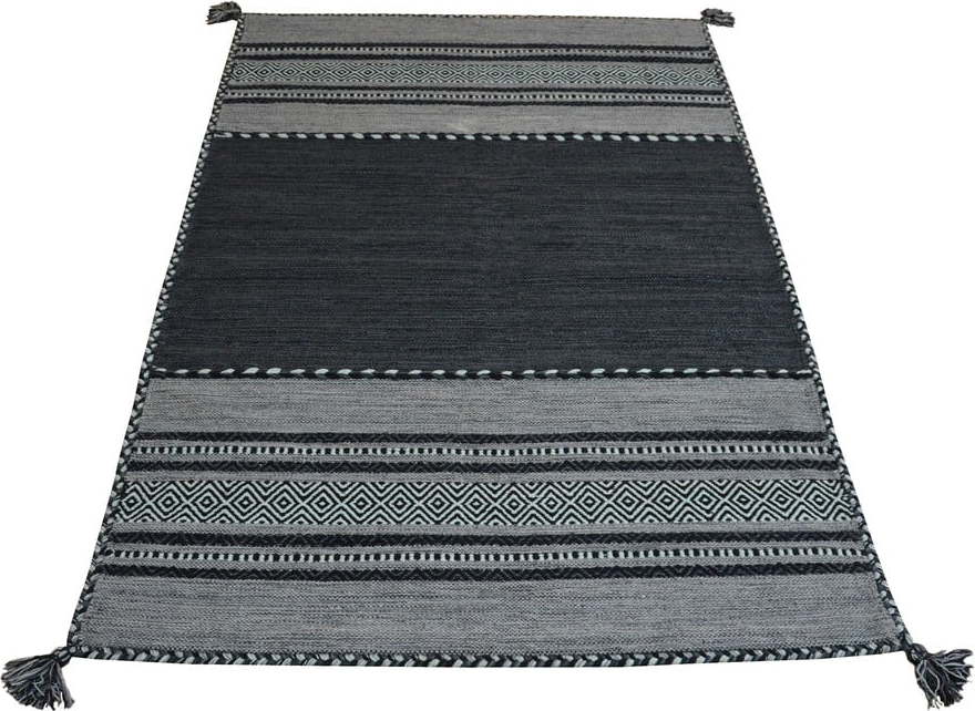 Tmavě šedý bavlněný koberec Webtappeti Antique Kilim, 60 x 200 cm