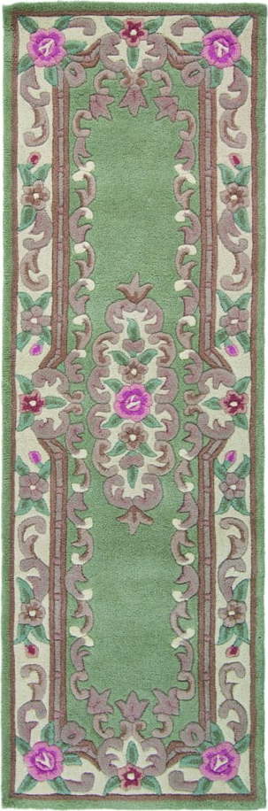 Zelený vlněný běhoun Flair Rugs Aubusson, 67 x 210 cm