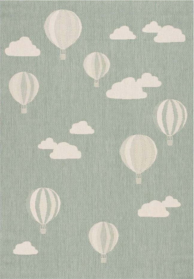 Zelený antialergenní dětský koberec 170x120 cm Balloons and Clouds - Yellow Tipi