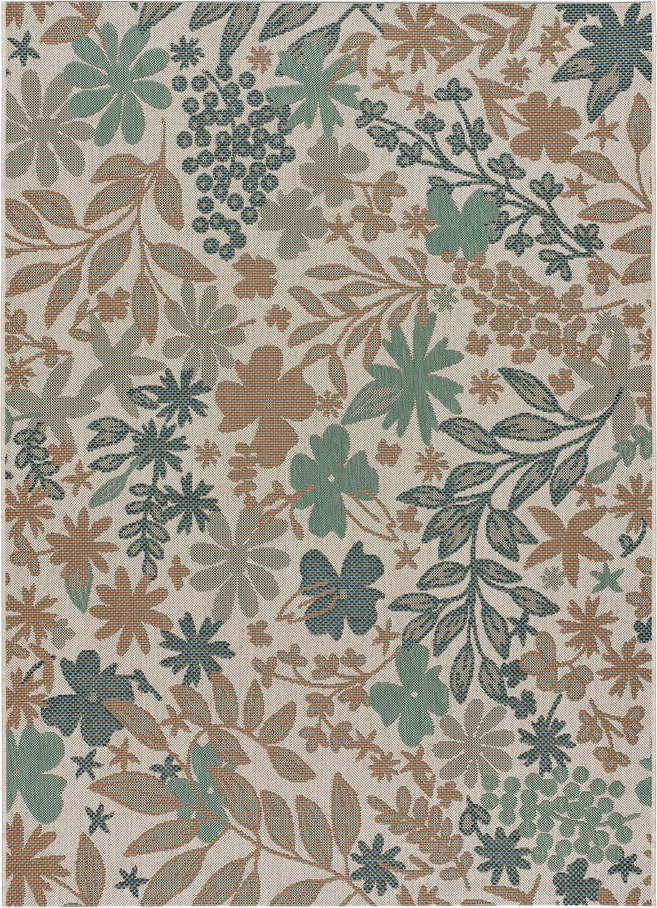 Béžovo-zelený venkovní koberec Universal Floral, 77 x 150 cm