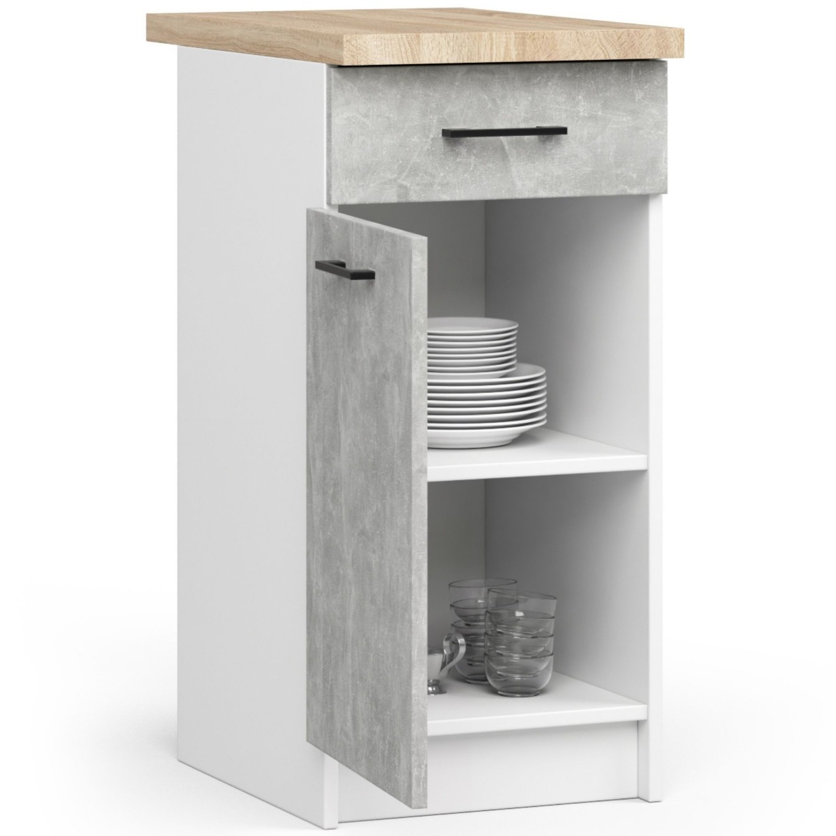 Ak furniture Kuchyňská skříňka Olivie S 40 cm 1D 1S bílá/beton/dub sonoma