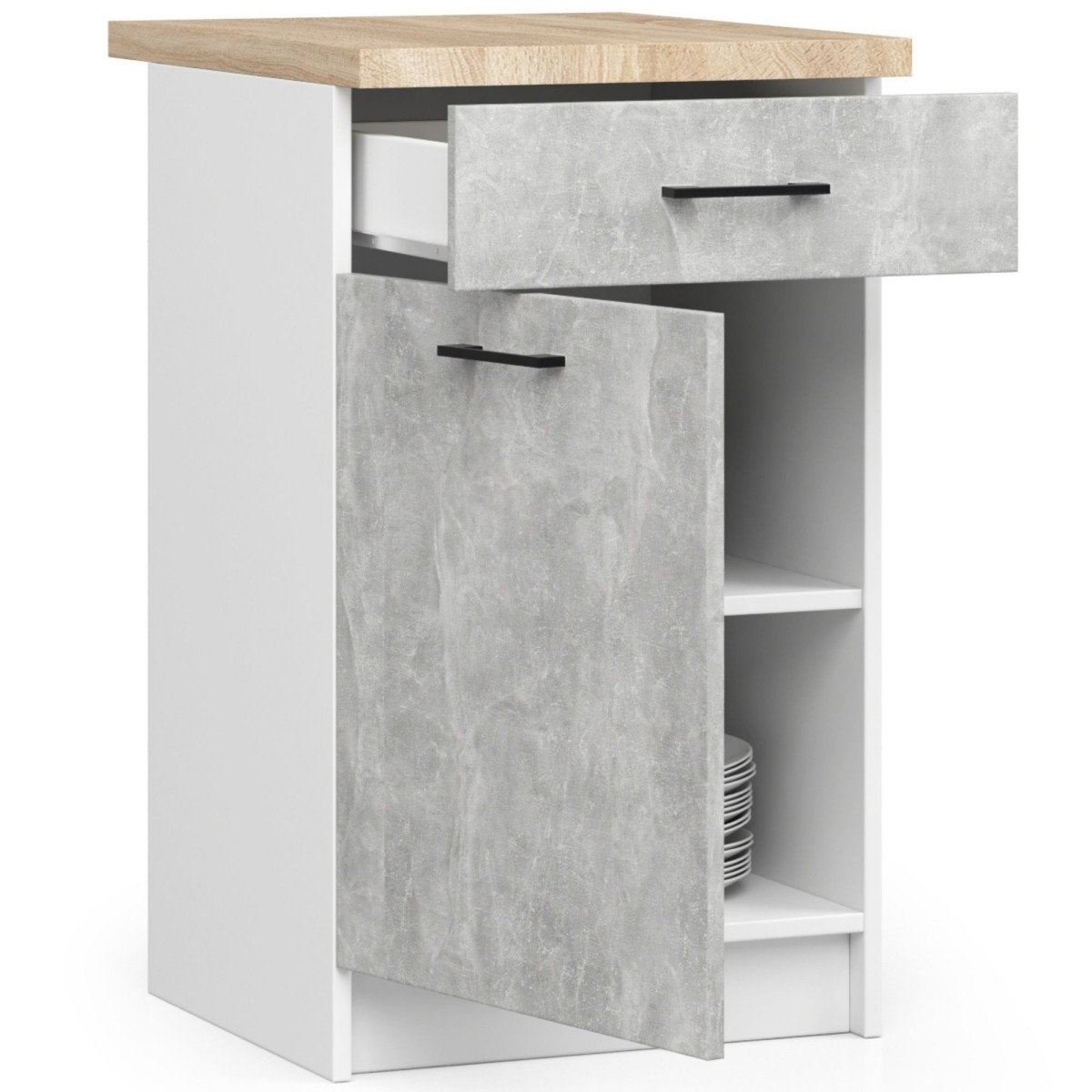 Ak furniture Kuchyňská skříňka Olivie S 50 cm 1D 1S bílá/beton/dub sonoma