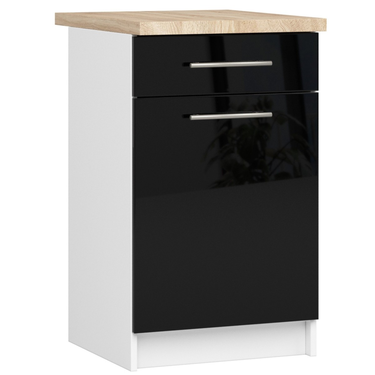 Ak furniture Kuchyňská skříňka Olivie S 50 cm 1D 1S bílá/černý lesk/dub sonoma