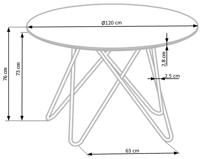 Jídelní kulatý stůl BONELLO — průměr 120 cm, dekor šedý mramor / zlatá