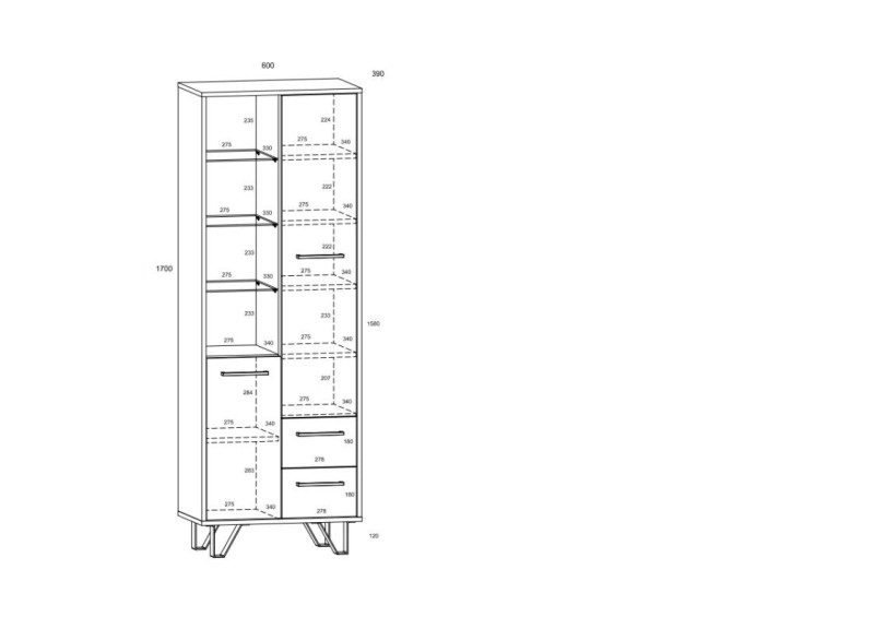 Regál PRUDHOE 2D2S, bílá/černý lesk, 5 let záruka