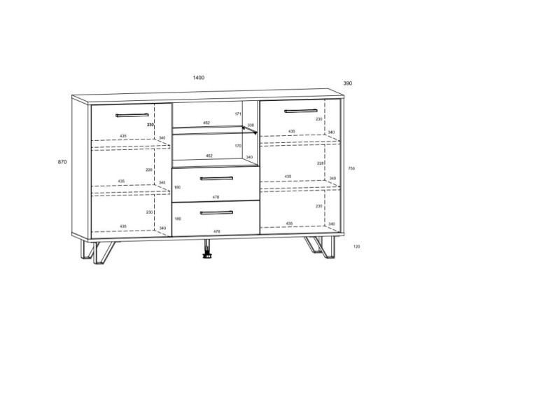 Komoda PRUDHOE 2D2S, černá/dub artisan, 5 let záruka