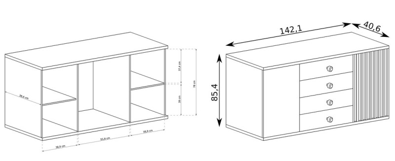 Komoda FRAGILIS 2D4S na nohách, dub artisan/černá