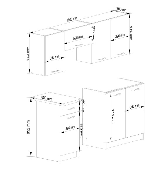 Ak furniture Kuchyňská linka Olivie 1,8 m bílá/beton/dub sonoma