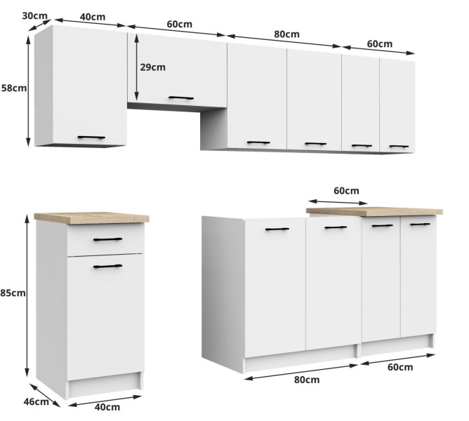 Ak furniture Kuchyňská linka Olivie 2,4 m bílá/beton/dub sonoma