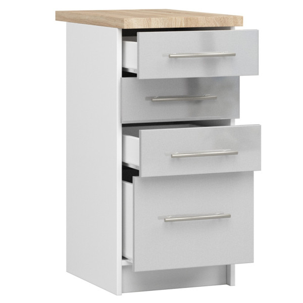 Ak furniture Kuchyňská skříňka Olivie S 40 cm 4S bílá/metalický lesk/dub sonoma