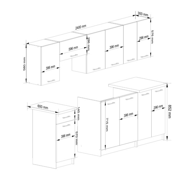 Ak furniture Kuchyňská linka Olivie 2,4 m beton/bílá/dub sonoma