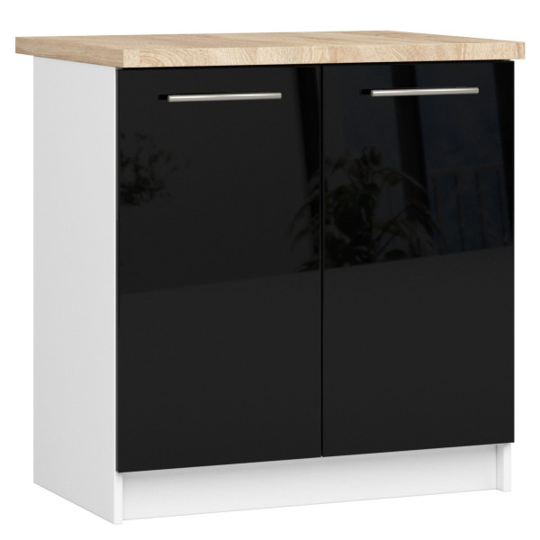 Ak furniture Kuchyňská skříňka Olivie S 80 cm 2D bílá/černý lesk/dub sonoma