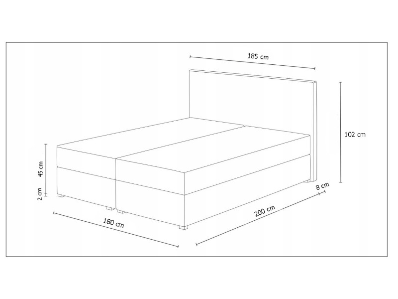 Postel boxspring MACAO 180x200 cm, šedá látka/černá ekokůže