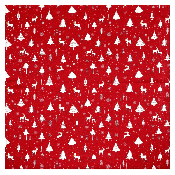 Ubrus červený - vánoční vzor, 100% polyester, 80 x 80 cm.