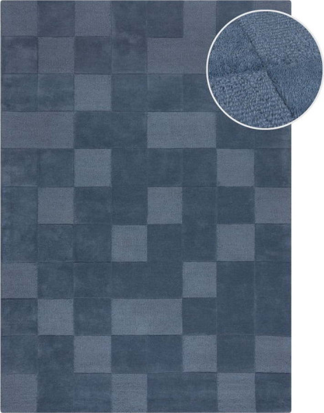 Tmavě modrý ručně tkaný vlněný koberec 160x230 cm Checkerboard – Flair Rugs