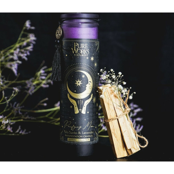 Arome Organická svíce 300 g v barevné vysoké sklenici se střapcem, Palo Santo&Lavender