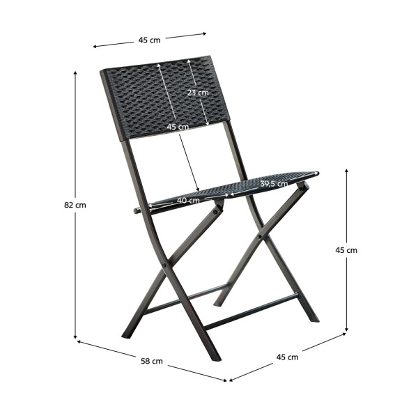 Zahradní ratanový set VENTRALIS, stůl + 2 židle, černá