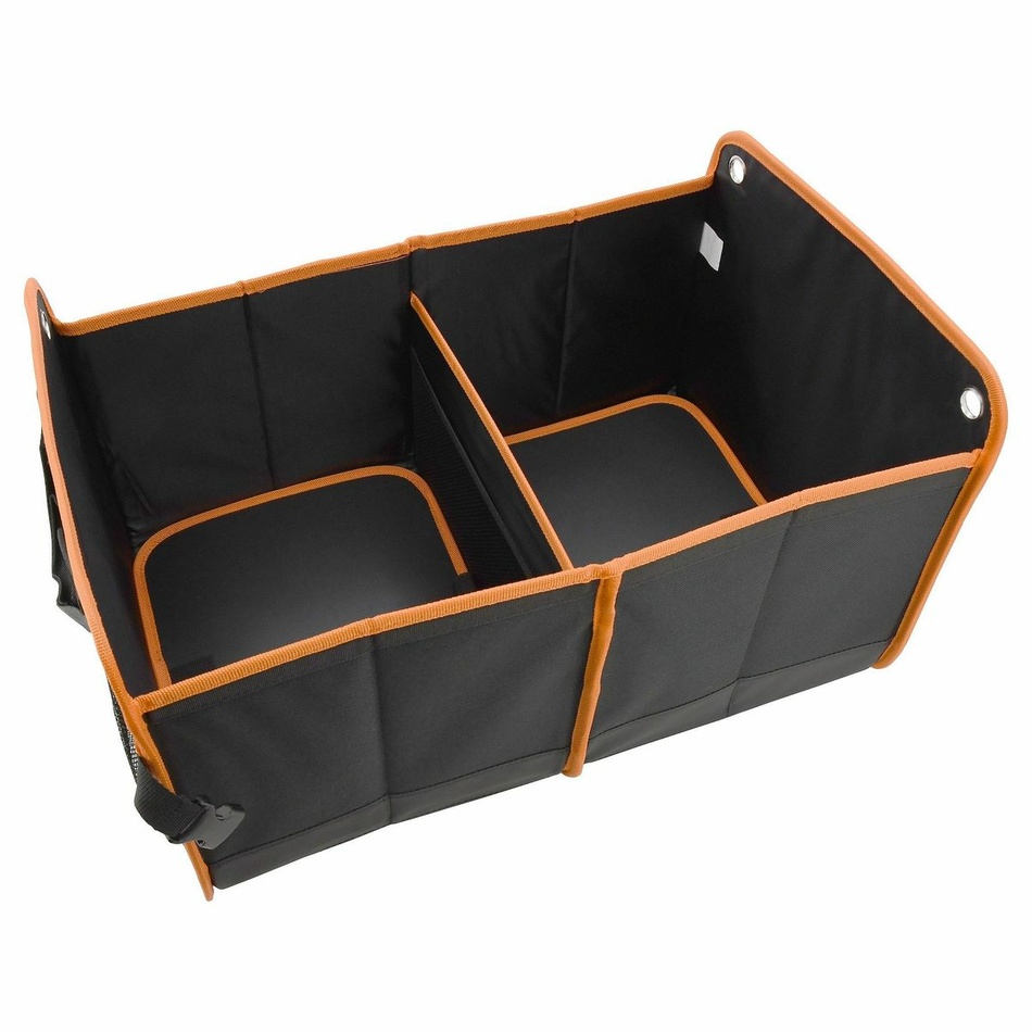 Stylový, skládací organizér do kufru dvojitý,54x34 cm vyztužené stěny černo-oranžový 32x29cm