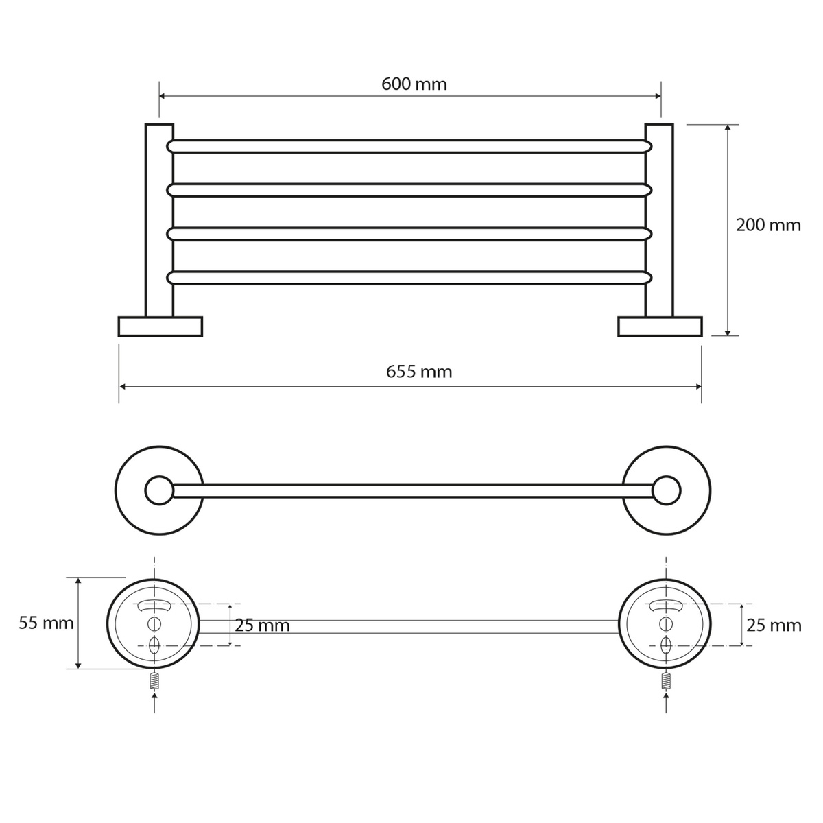 SAPHO XR412 X-Round E polička na ručníky 65 cm, stříbrná