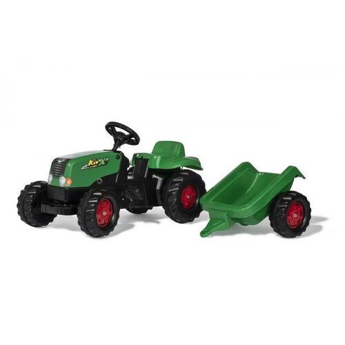 RollyToys Šlapací traktor Rolly Kid s vlečkou, zeleno-červená