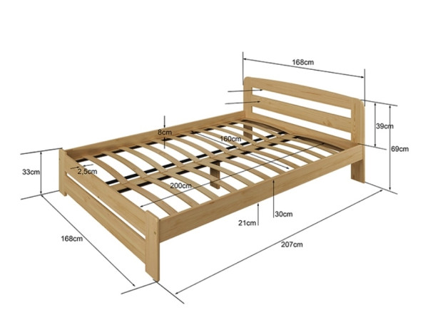 Postel OAKLEY 160x200 cm s roštem, masiv borovice/moření dub