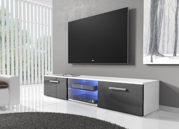 TV stolek IWORU s LED, bílý/šedý lesk