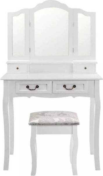 Tempo Kondela Toaletní stolek s taburetem REGINA NEW - bílá/stříbrná + kupón KONDELA10 na okamžitou slevu 3% (kupón uplatníte v košíku)