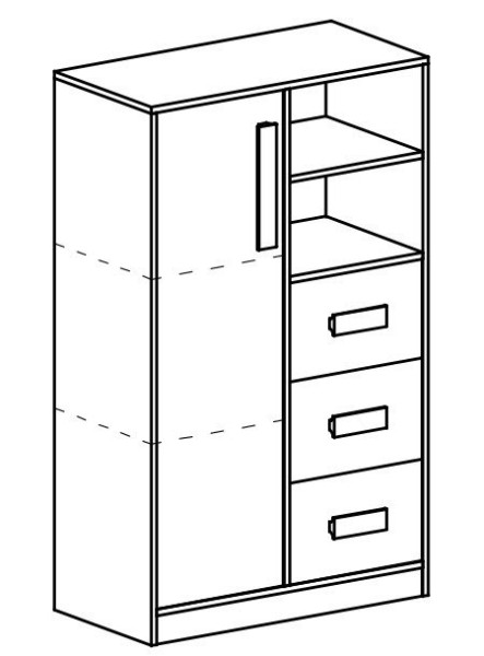 Komoda BLOURT 1D3S, bílý lesk/fialová