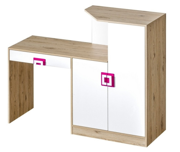 Pracovní stůl s komodou UWARA, dub jasný/bílá/růžová