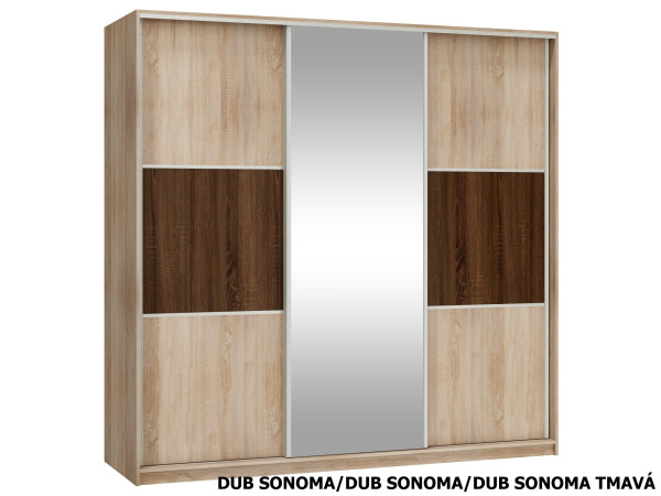 Šatní skříň MELROSE 5 D se zrcadlem, dub sonoma/dub sonoma/dub sonoma tm., 5 let záruka