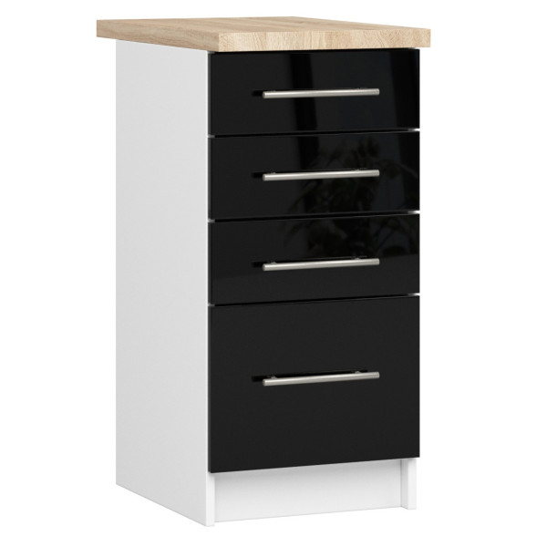 Ak furniture Kuchyňská skříňka Olivie S 40 cm 4S bílá/černý lesk/dub sonoma