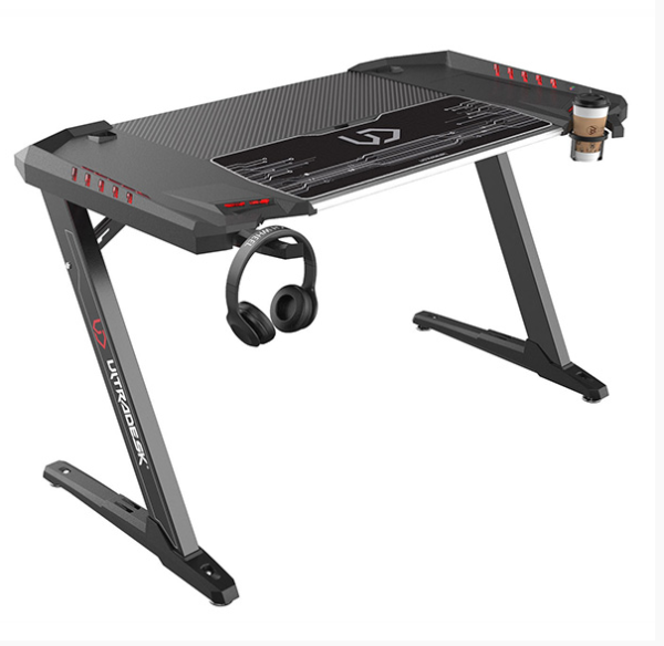 Herní stůl ULTRADESK ROCKET BLACK – 128x68x78 cm, podsvícený, s XL podložkou pod myš