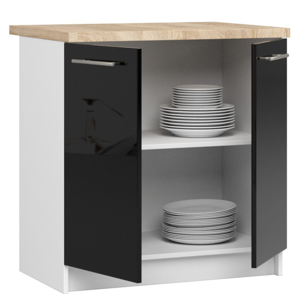 Ak furniture Kuchyňská skříňka Olivie S 80 cm 2D bílá/černý lesk/dub sonoma