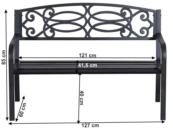 GUTA, zahradní lavička, černá, 127 cm