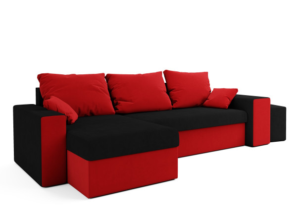 Rohová sedačka AGUDONG s taburety, černá/červená