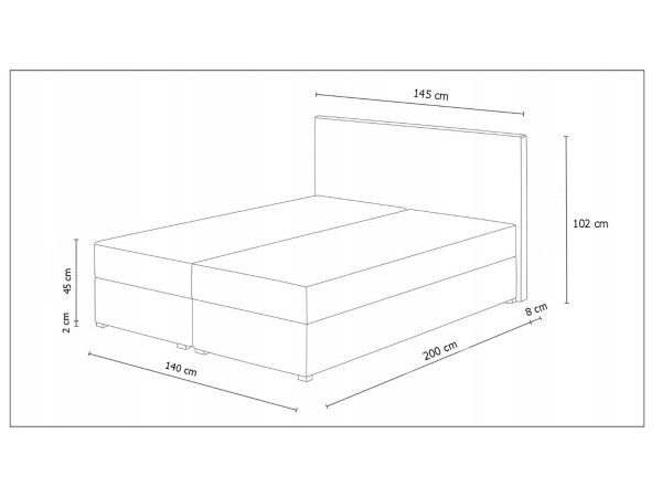 Postel boxspring MACAO 140x200 cm, šedá látka/černá ekokůže