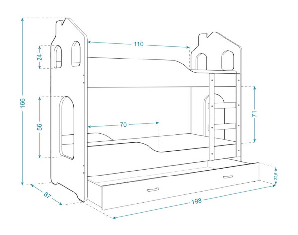 AJK - meble AJK meble Patrová postel Domek Dominik 3 s přistýlkou 190 x 80 cm + rošt ZDARMA