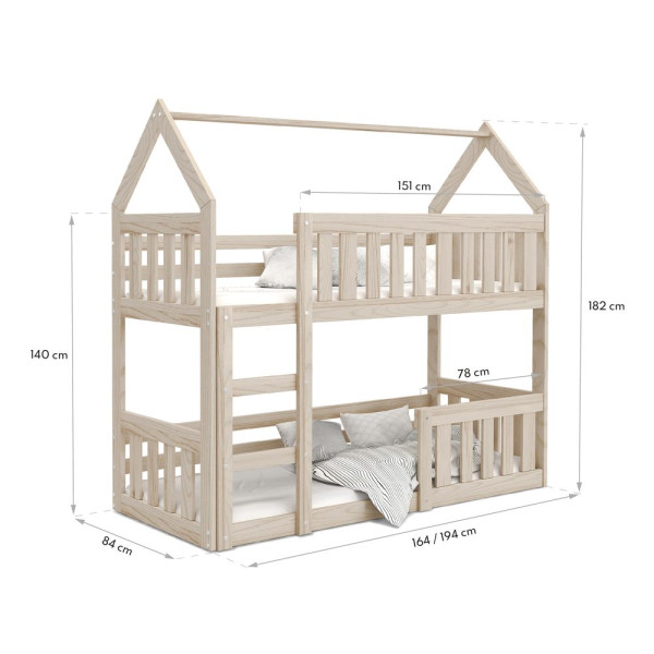 AJK - meble AJK meble Dětská dvoupatrová postel Domek Mini 80x190 cm s rošty zdarma