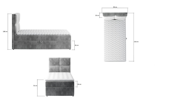 Boxspring YERN 90x200 cm, šedá látka