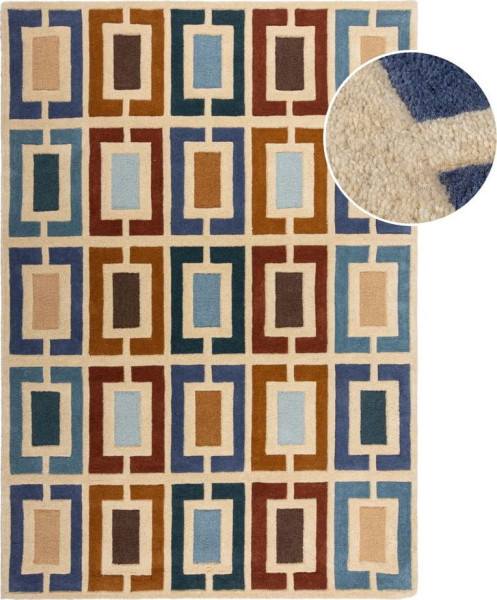 Modro-oranžový ručně tkaný vlněný koberec 200x290 cm Retro Blocks – Flair Rugs