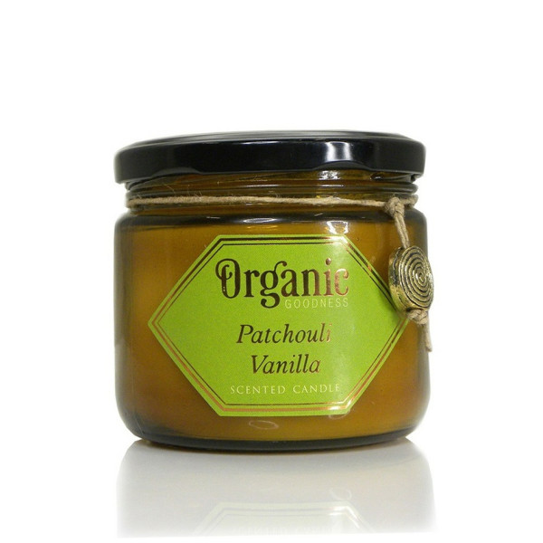 Organická svíčka 200g v jantarovém skle, Patchouli Vanilla