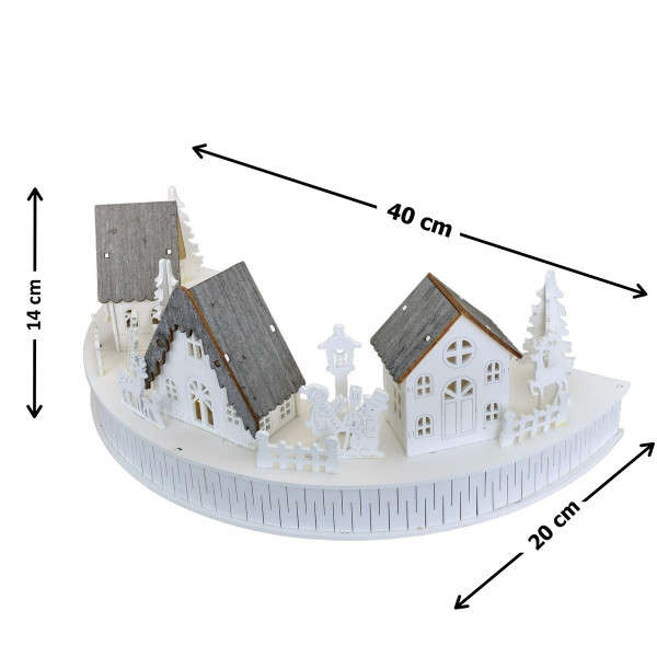 Dřevěná svítící LED dekorace Vesnička s domky, 40 x 14 x 20 cm, půlkruh