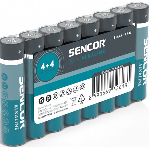 Sencor SBA LR03 alkalická baterie AAA, 8 ks